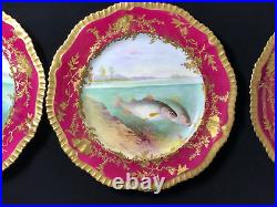 Ovington Brothers New York Gold Red Trim Painted Fish Trout Dinner Plates 9.5