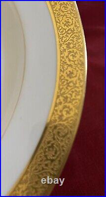 PL Pouyat Limoges Martial Redon Gold Encrusted Trim Edge 6 Dinner Plates ca1900s