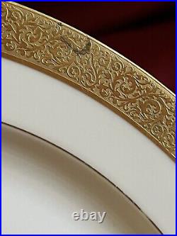 PL Pouyat Limoges Martial Redon Gold Encrusted Trim Edge 6 Dinner Plates ca1900s