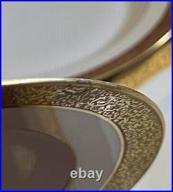 PL Pouyat Limoges Martial Redon Gold Encrusted Trim Edge 6 Dinner Plates ca1900s