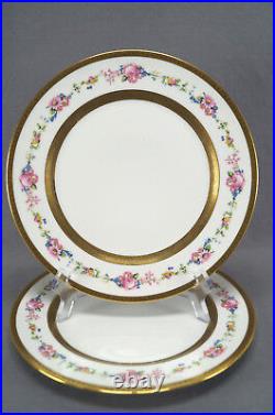 Pair of Limoges Charles Ahrenfeldt Pink Rose Floral & Gold 10 Inch Dinner Plates