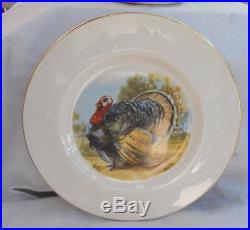 Pickard Turkey Thanksgiving Dinner Plates 4 Gold Trim Pic16 Ravens Wood Rare