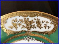 Pirken Hammer Dinner Cabinet Plate Green Gold Encrusted Antique Set of 5 Czech