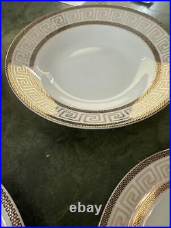 Porcelain 59-pc dinnerware Set White with Gold Versace Decor, Fine Porcelain