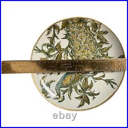 Pottery Barn Peacock Plates Art Nouveau Style Green Blue Gold Trim 9.5 Set 10