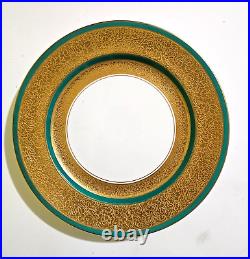 Powell Bishop Stonier 1890s Ornate Green Gold Bisto England 8 dinner plates