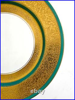 Powell Bishop Stonier 1890s Ornate Green Gold Bisto England 8 dinner plates