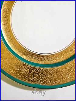 Powell Bishop Stonier 1890s Ornate Green Gold Bisto England 8 dinner plates