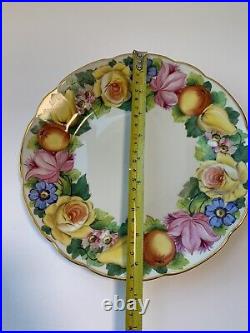 R. Briggs & Co Rouen France Limoges Roses Fruits Gold Dinner Plates 6 RARE 9.5