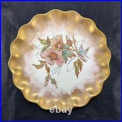 RARE- Antique Wedgwood Golden Scalloped Edge Floral Plate Set- Bone China c. 1878