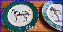 RARE Green Set 4 RALPH LAUREN Equestrian Scene Dinner Plates 9 Gold Trim HORSE