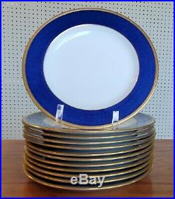 RARE Set 12 Wedgwood Plates Spaulding Dinner Luncheon Blue Gold antique china