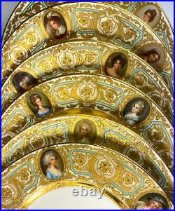 RAREST 6 Rosenthal Dresden 18th c. Portrait Miniatures Raised Gold Enamel Plates