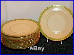 ROSENTHAL IVORY 10 Dinner Plates Gold Encrusted CORONATION Green Band SET 11