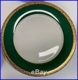 ROYAL GALLERY GOLD BUFFET Green/Gold Dinner Plates Set Of 6 EUC