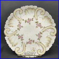RS Prussia German Stipple Mold Pink Flowers Swirls & Gold 9 Dinner Plate