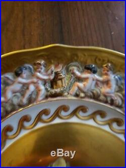Rare Antique 19th C. Capodimonte Porcelain Gilded Neoclassical Handpainted Plate
