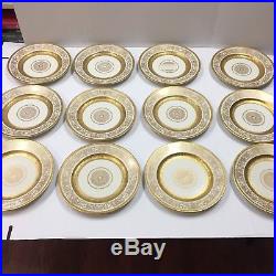 Rare Beautiful Vintage Set of 12 Haviland France Gold White 10 Dinner Plates
