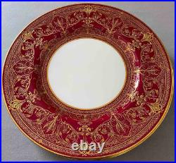 Rare Collection of 12 Royal Worcester Burgandy and Gold Hand Gilded Plates