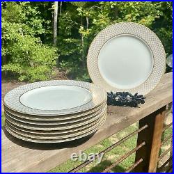 Rare Discontinued Vintage FITZ & FLOYD Dynasty White Gold Dinner Plates Set of 8 Rare Discontinued Vintage FITZ & FLOYD Dynasty White Gold Dinner Plates Set of 8