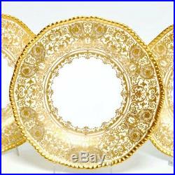 Rare Group Of (3) Coalport Gold Encrusted Dinner Plates 5133g, Made In England