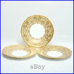 Rare Group Of (3) Coalport Gold Encrusted Dinner Plates 5133g, Made In England