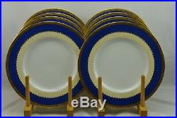 Rare Minton England Blue Gold Encrusted Dinner Plates Set 8