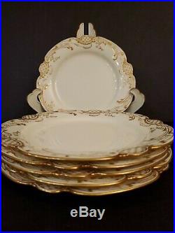Rare Minton Raised Gold Encrusted Feathered Scalloped 10 Dinner Plates