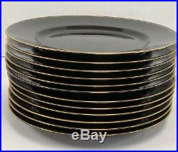 Rare Set Of 12 Fitz & Floyd Fine Porcelain Pavilion Black & Gold Dinner Plates
