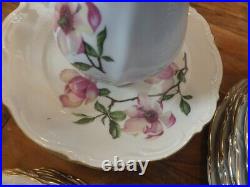 Rare Set of 94 pcs, Bavaria Magnolia flower gold rim dinnerware made in Germany