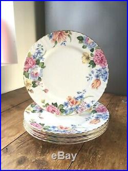 Rare Vintage Set Of 6 Royal Albert China Beatrice Gilded Floral Dinner Plates