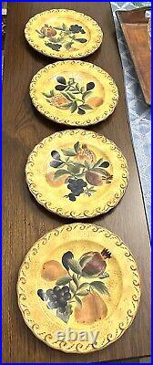 Raymond Waites Pompeii Dinner Plates Certified International Set 8 Gold Fruit