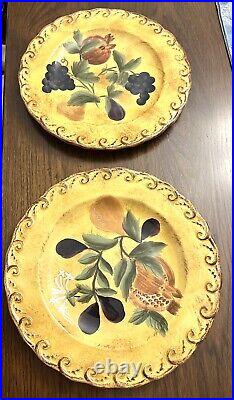 Raymond Waites Pompeii Dinner Plates Certified International Set 8 Gold Fruit