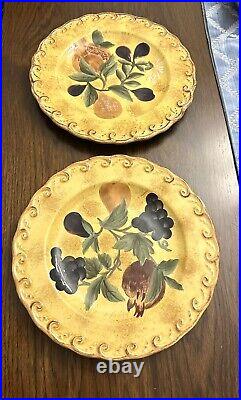 Raymond Waites Pompeii Dinner Plates Certified International Set 8 Gold Fruit