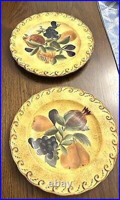 Raymond Waites Pompeii Dinner Plates Certified International Set 8 Gold Fruit