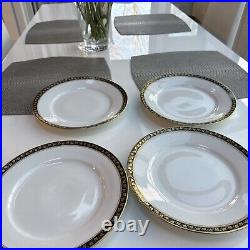 Richard Ginori DINNER PLATES Set 4 Gold Leaf on Black Border 10approx