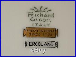 Richard Ginori Ercolano Green Dinner Plates 10 3/8 Dia Set of 9 Gold Rim