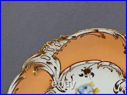 Rockingham Hand Painted Pink Rose Floral Apricot & Gold Rococo Molded Plate B