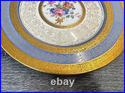 Rosedale 10.5Dinner Plate Gold Encrusted Border Floral Center Blue Bands 3 Pc