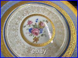 Rosedale 10.5Dinner Plate Gold Encrusted Border Floral Center Blue Bands 3 Pc