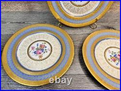 Rosedale 10.5Dinner Plate Gold Encrusted Border Floral Center Blue Bands 3 Pc