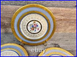 Rosedale 10.5Dinner Plate Gold Encrusted Border Floral Center Blue Bands 3 Pc