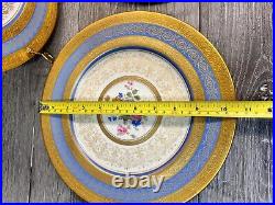 Rosedale 10.5Dinner Plate Gold Encrusted Border Floral Center Blue Bands 3 Pc