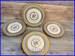 Rosedale 10.5Dinner Plate Gold Encrusted Border Floral Center Blue Bands 4 Pc