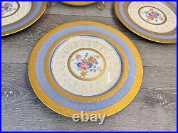 Rosedale 10.5Dinner Plate Gold Encrusted Border Floral Center Blue Bands 4 Pc