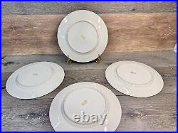 Rosedale 10.5Dinner Plate Gold Encrusted Border Floral Center Blue Bands 4 Pc