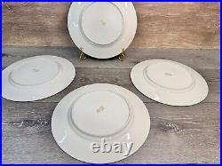 Rosedale 10.5Dinner Plate Gold Encrusted Border Floral Center Blue Bands 4 Pc