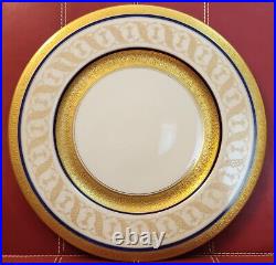 Rosedale China Gold Gilt White Cobalt Blue Rings Dinner Plates 10-3/4 Set of 12