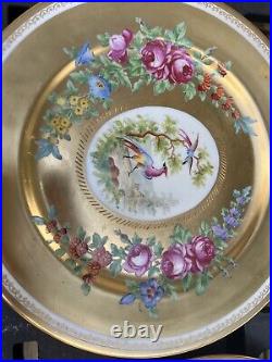 Rosenthal Bavaria Pickard 22K Gilded Dinner Plates 10Bird Floral Set 2 Dresden