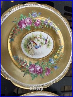 Rosenthal Bavaria Pickard 22K Gilded Dinner Plates 10Bird Floral Set 2 Dresden